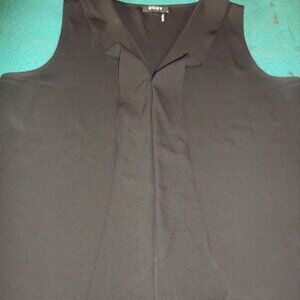DKNY Blouse Black Sleeveless, V Neck Front and Front Center Details